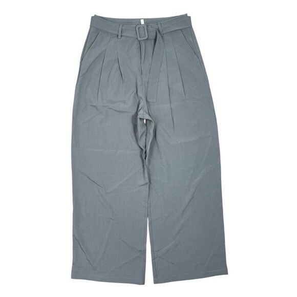 Halara Grey High Waisted Wide Leg Belted Ankle Trouser Dress Pants - Picture 3 of 10